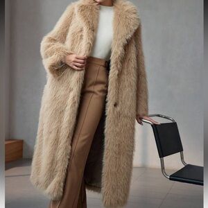 Alice + Olivia khaki beige faux fox fur long maxi  coat Xs
